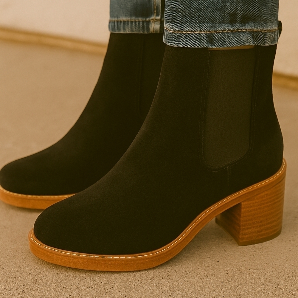 Lauren Ralph Lauren Marianna Water-Repellent Suede Booties – Black, Size 6 – NIB